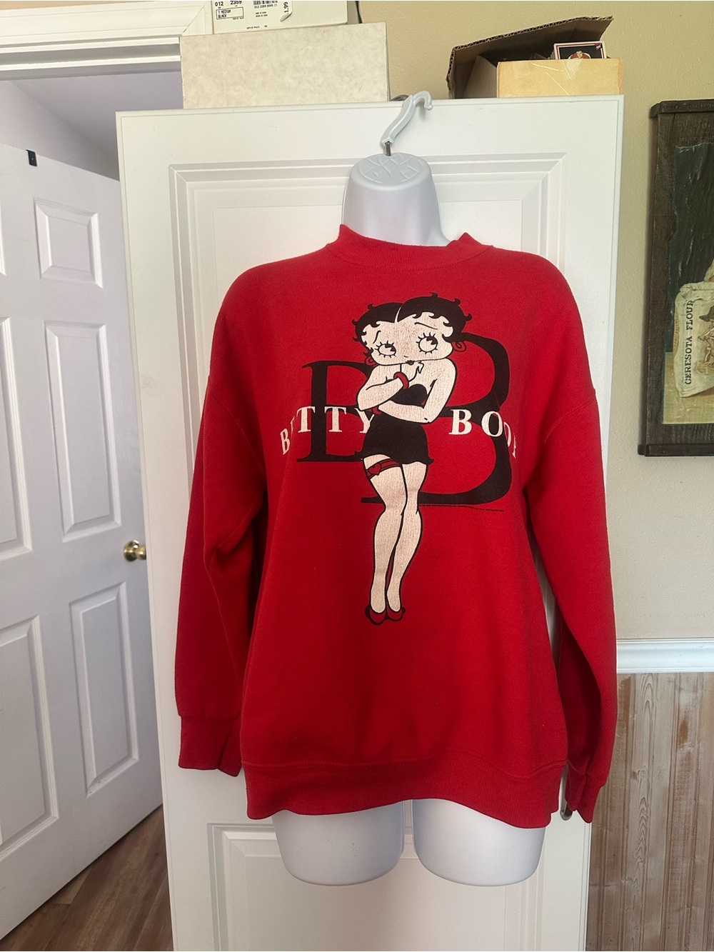 Betty Boop Red Sweatshirt with Black and Cream Graphic